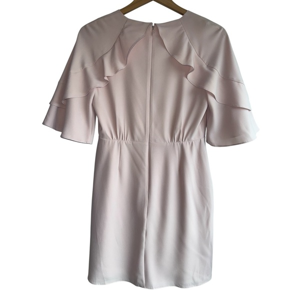 H by HALSTON Primrose Pink Flutter Sleeve Mini Dress | Wrap Surplice Ruffles 2 - Picture 4 of 8